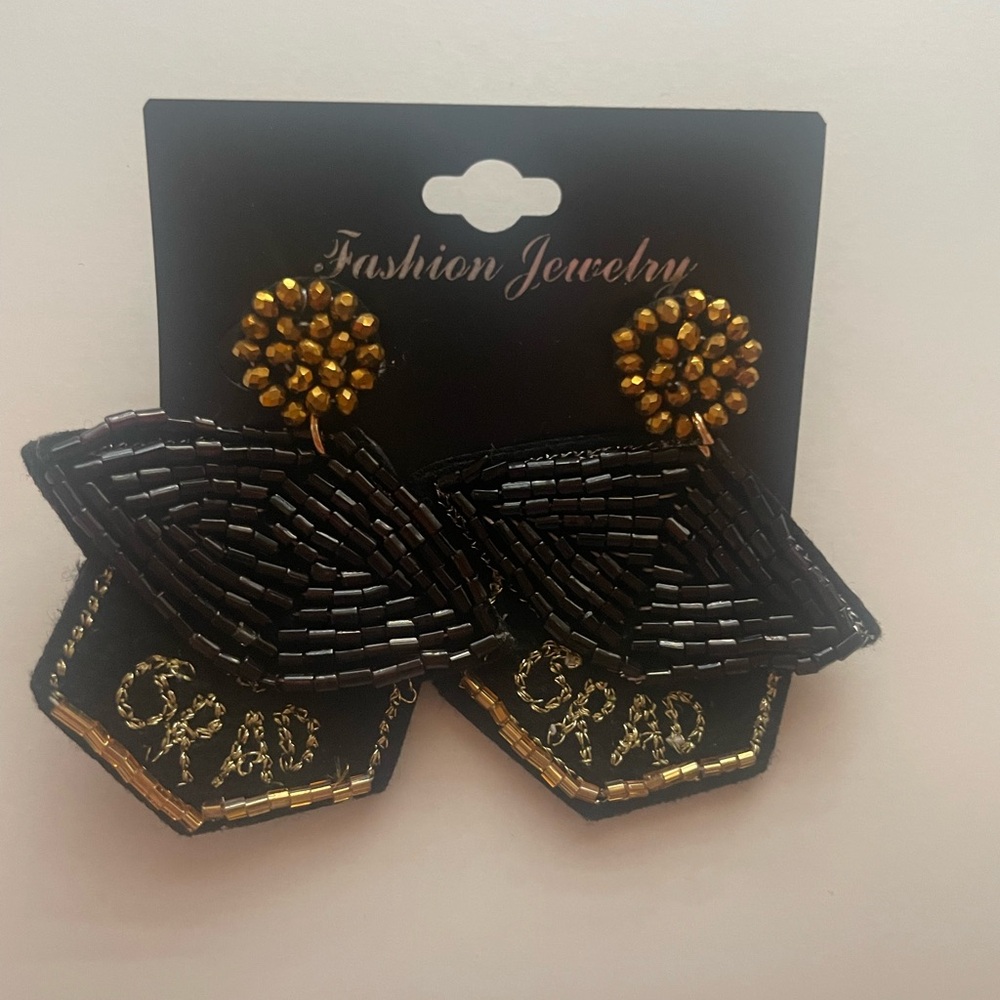 Black and gold graduation cap earrings